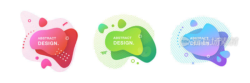 Set of Abstract Modern Graphic Elements. Set of Liquid Gradient Shapes and Banners.